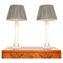 Pair of Vintage Swedish Glass Table Lamps by Paul Kedelv for Flygsfors