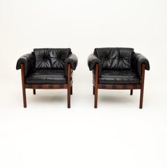 Pair of Vintage Swedish Leather Armchairs by Sven Ellekaer