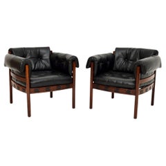 Pair of Vintage Swedish Leather Armchairs by Sven Ellekaer