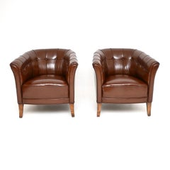 Pair of Vintage Swedish Leather Armchairs