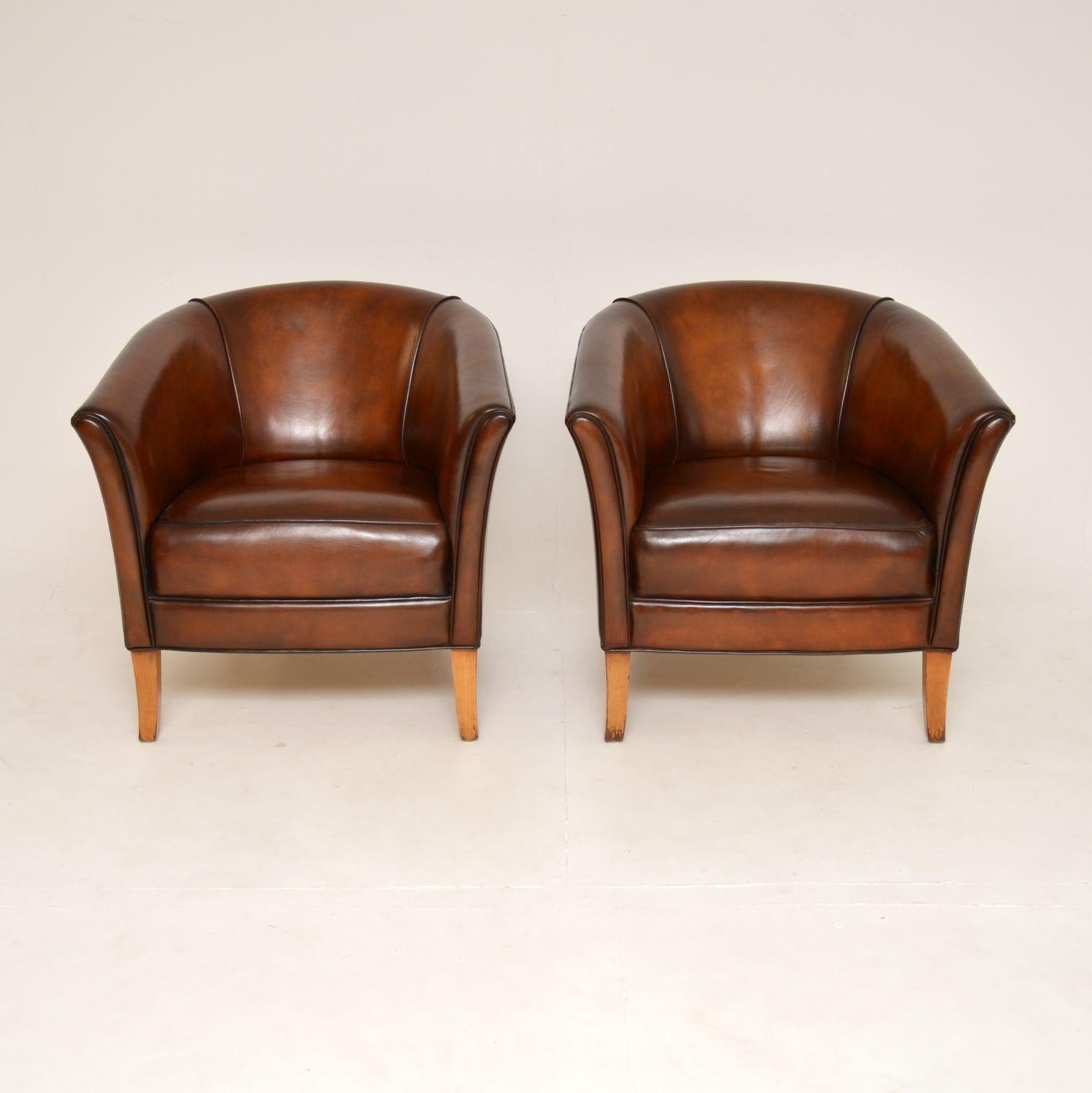 Mid-Century Modern Pair of Vintage Swedish Leather Armchairs