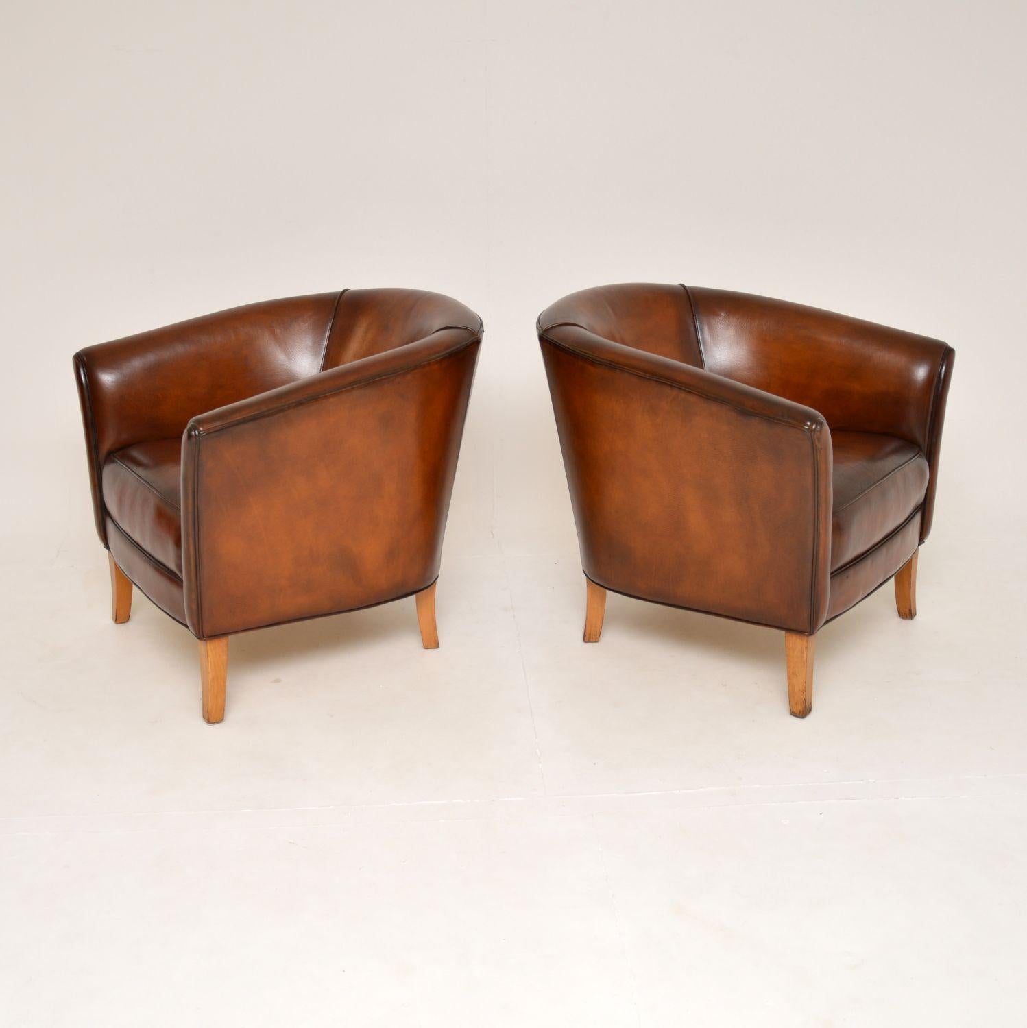 Pair of Vintage Swedish Leather Armchairs In Good Condition In London, GB