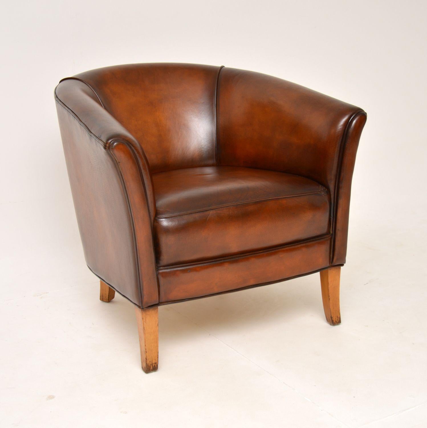 20th Century Pair of Vintage Swedish Leather Armchairs