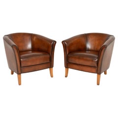 Pair of Vintage Swedish Leather Armchairs
