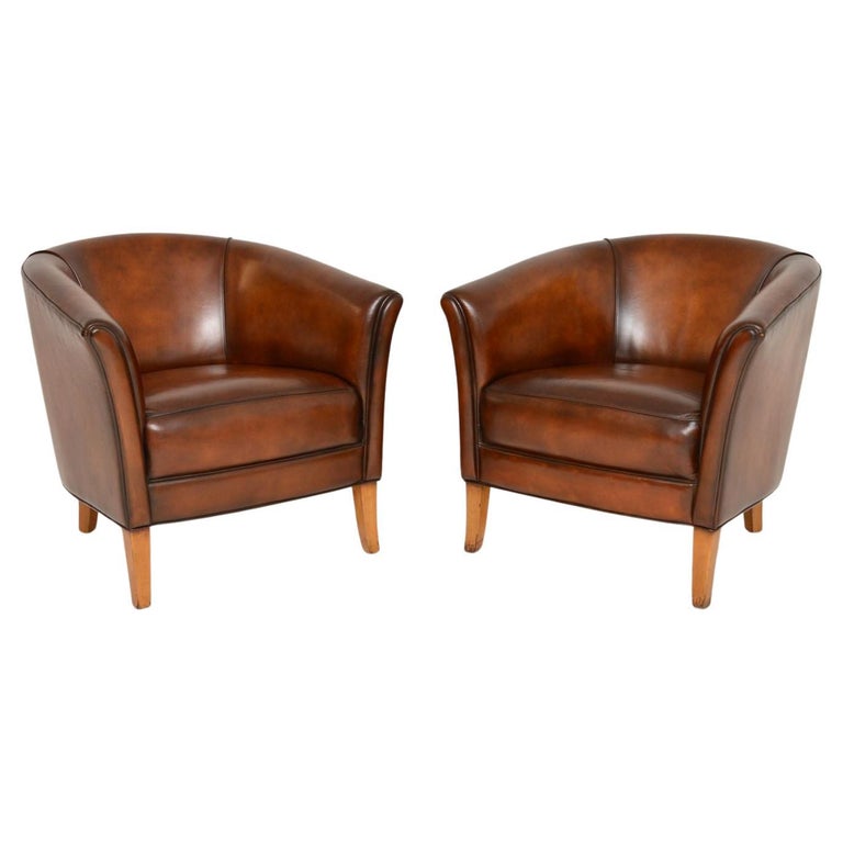 Pair of Vintage Swedish Leather Armchairs For Sale at 1stDibs