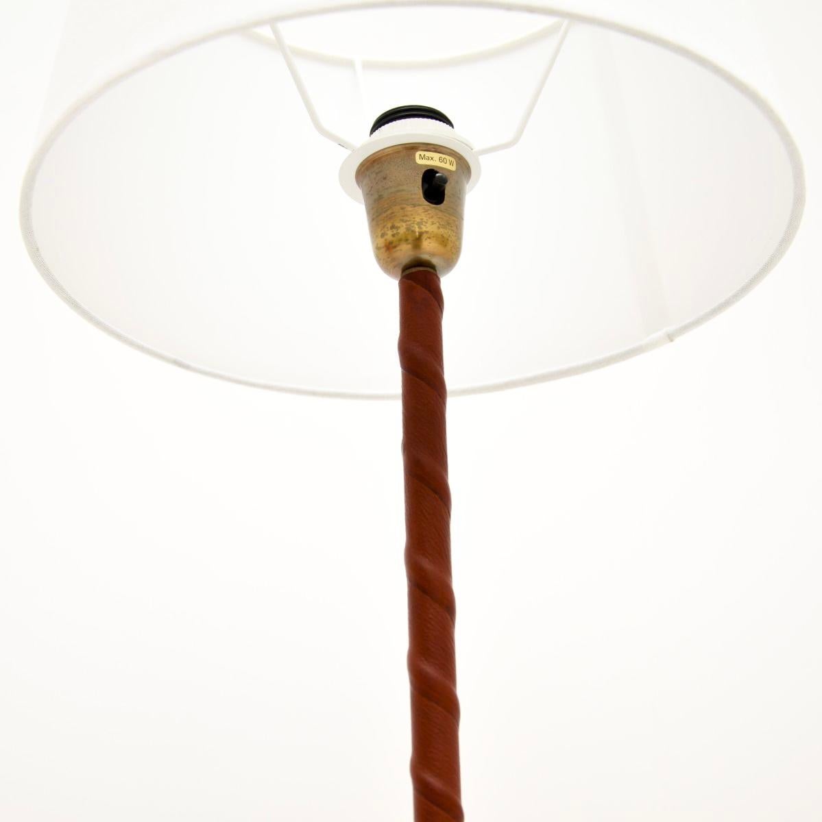 Mid-Century Modern Pair of Vintage Swedish Leather Bound Floor Lamps For Sale