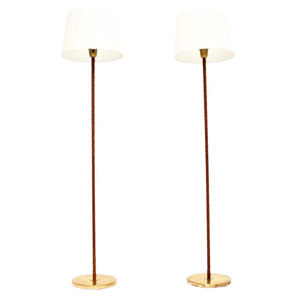 Pair of Vintage Swedish Leather Bound Floor Lamps For Sale
