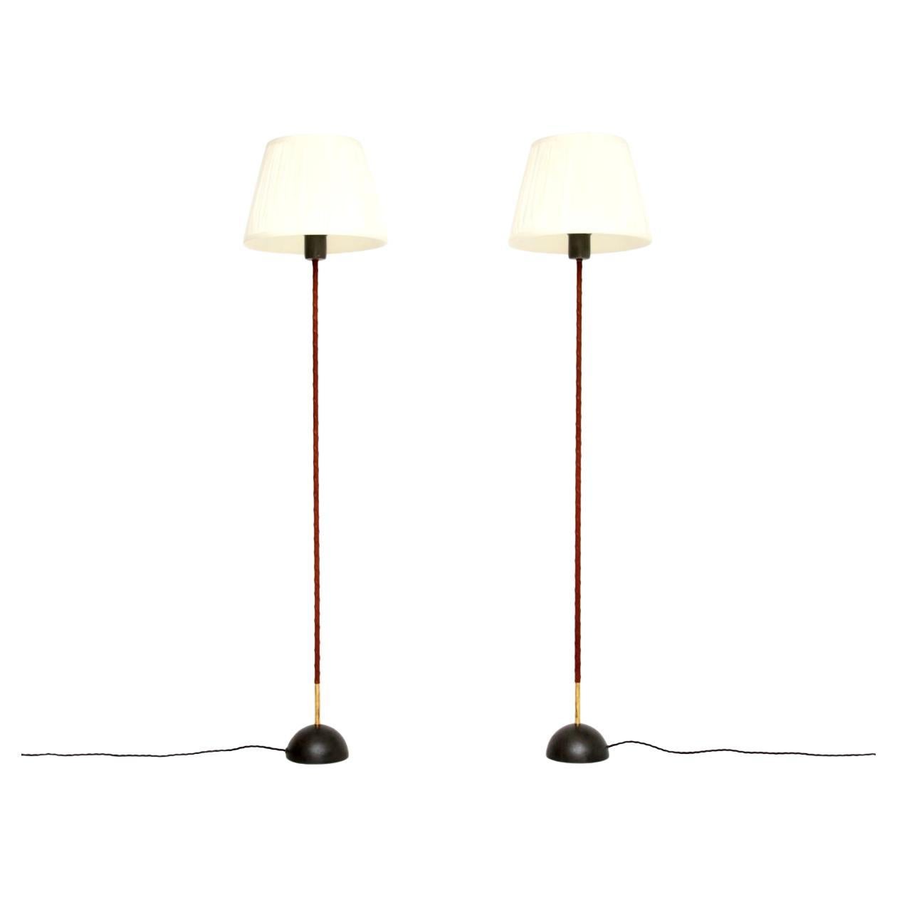 Pair of Vintage Swedish Leather Bound Floor Lamps