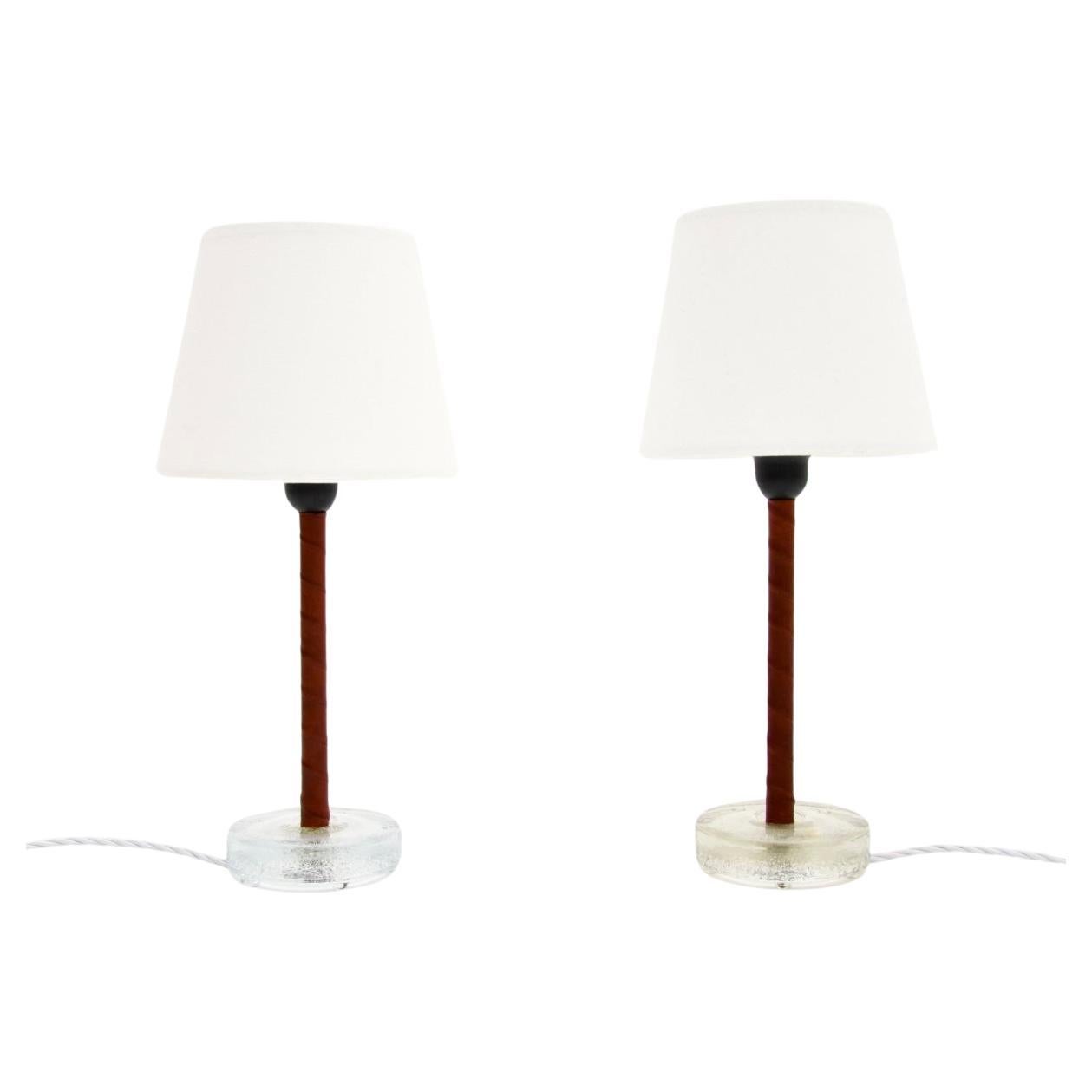 Pair of Vintage Swedish Leather Bound Table Lamps For Sale