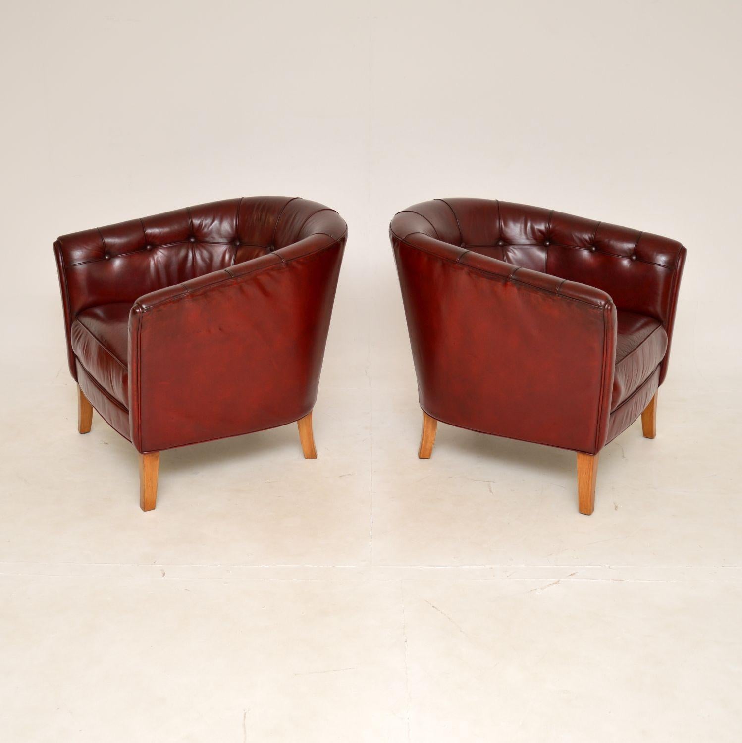 Mid-Century Modern Pair of Vintage Swedish Leather Club Armchairs