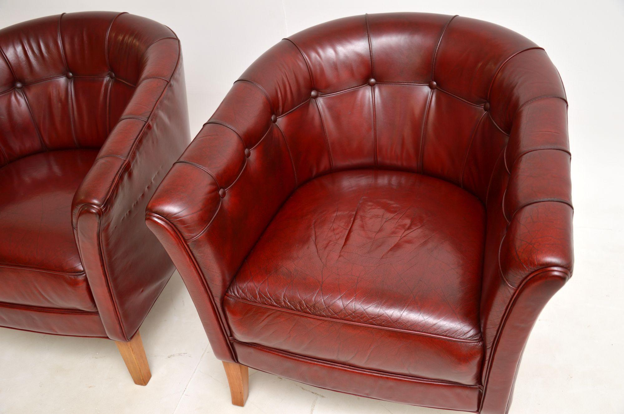 Pair of Vintage Swedish Leather Club Armchairs 1