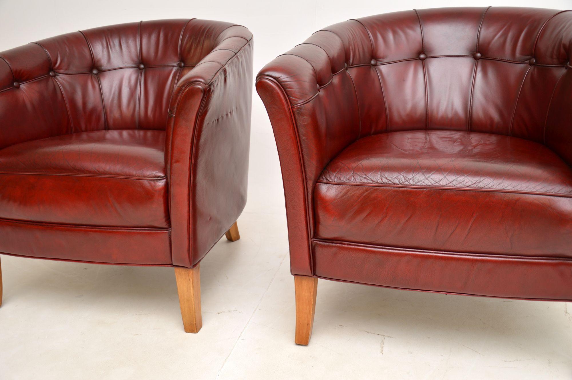 Pair of Vintage Swedish Leather Club Armchairs 2