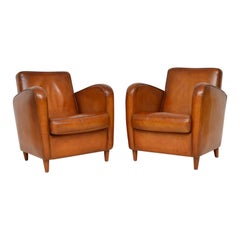 Pair of Vintage Swedish Leather Club Armchairs