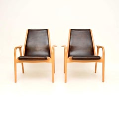 Coppia di poltrone svedesi vintage in pelle Lamino di Yngve Ekstrom