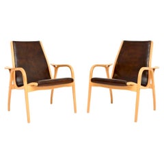 Pair of Vintage Swedish Leather Lamino Armchairs by Yngve Ekstrom