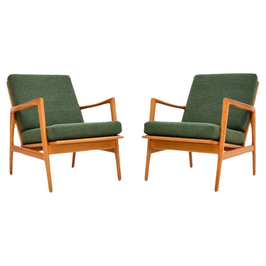 Pair of Vintage Swedish Oak Armchairs For Sale