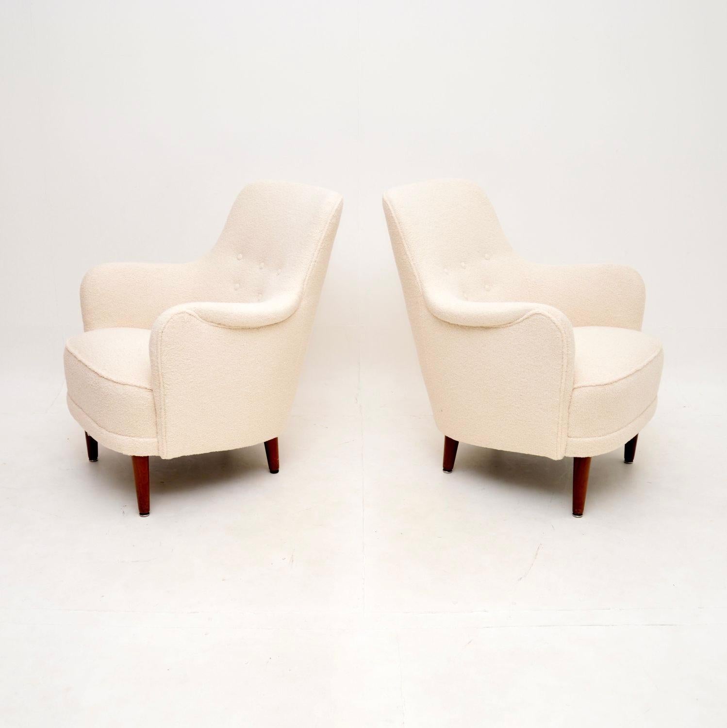 Mid-Century moderno Coppia di poltrone Samsas svedesi d'epoca di Carl Malmsten in vendita