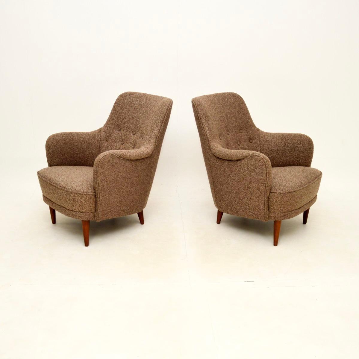 Mid-Century Modern Paire de fauteuils Samsas suédois vintage par Carl Malmsten en vente