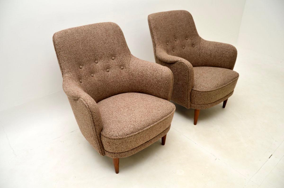 Milieu du XXe siècle Paire de fauteuils Samsas suédois vintage par Carl Malmsten en vente