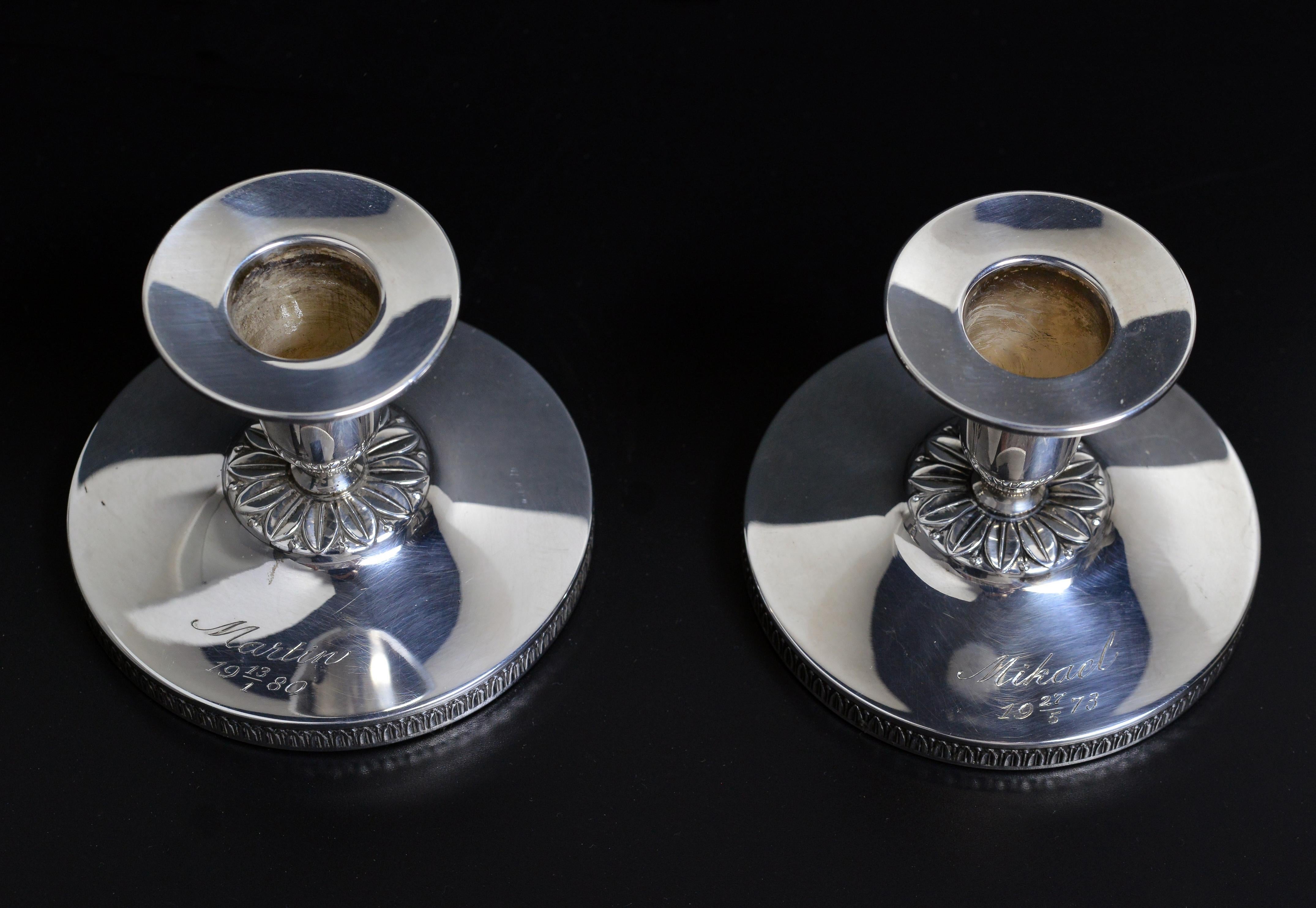 Pair of Vintage Swedish Silver Candlesticks Candleholders Neoclassical Empire In Good Condition For Sale In Sweden, SE