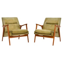 Coppia di poltrone svedesi d'epoca in teak e pelle di Broderna Andersson