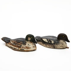 Pair of Vintage Swedish Wooden Decoy Ducks with Original Paint