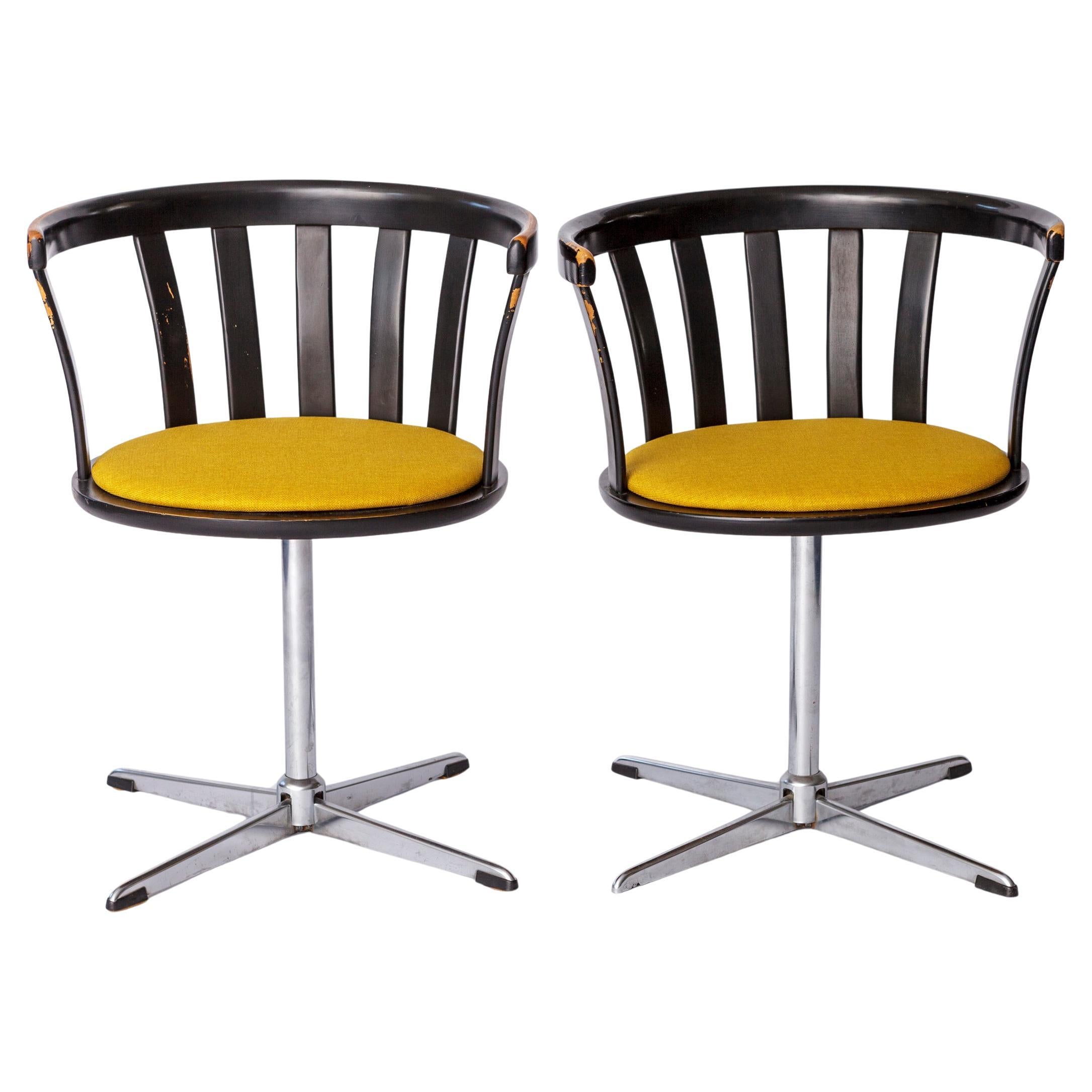 Pair of Vintage Swivel Chairs – 1970s German Design – Black Lacquered Beech