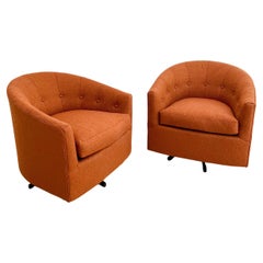 Pair of Vintage Swivel Lounge Chairs, New Burnt Orange Upholstery