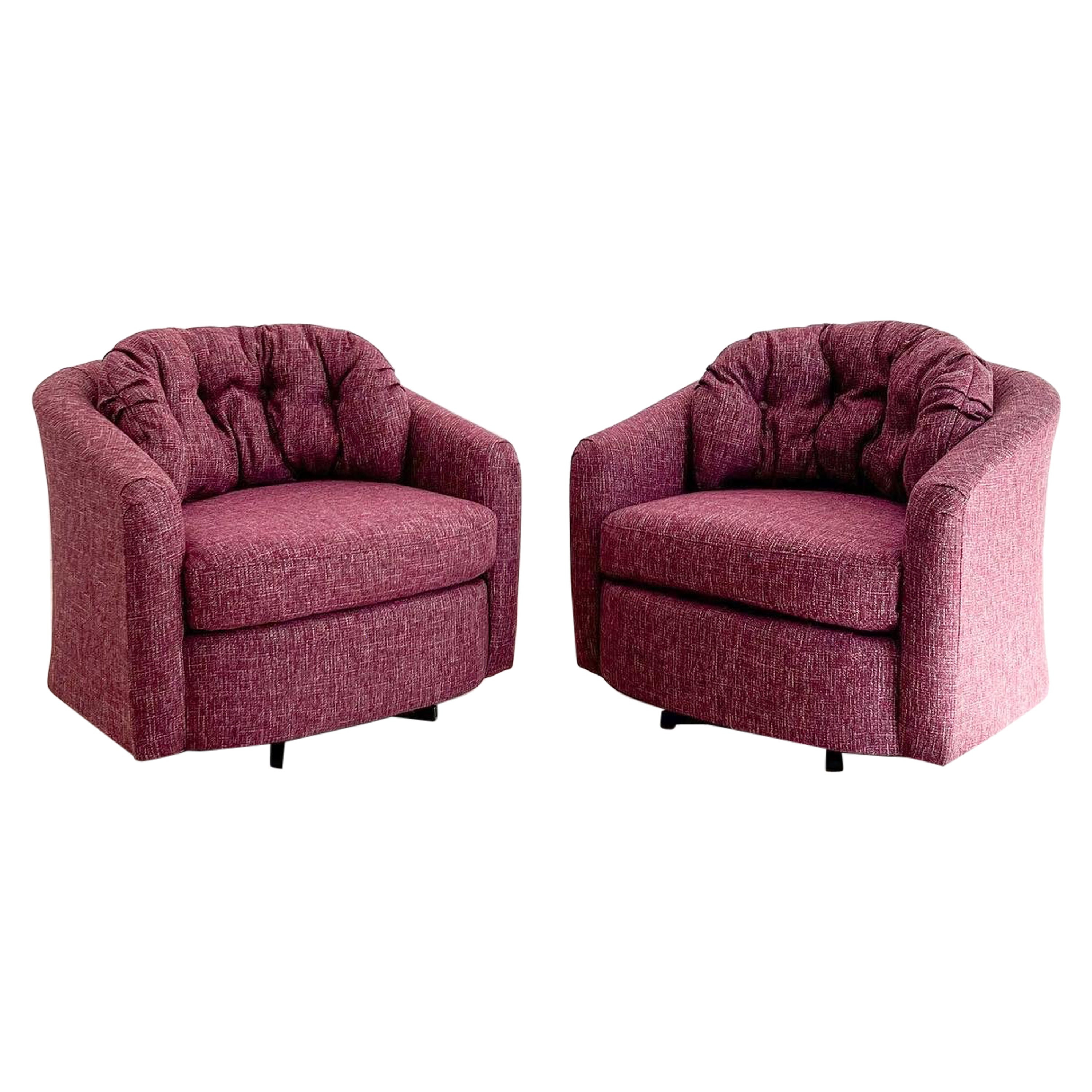 Pair of Vintage Swivel Lounge Chairs w/ New Purple Tweed Upholstery
