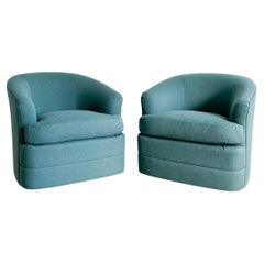 Pair of Used Swivel Lounge Chairs w/ New Teal Upholstery