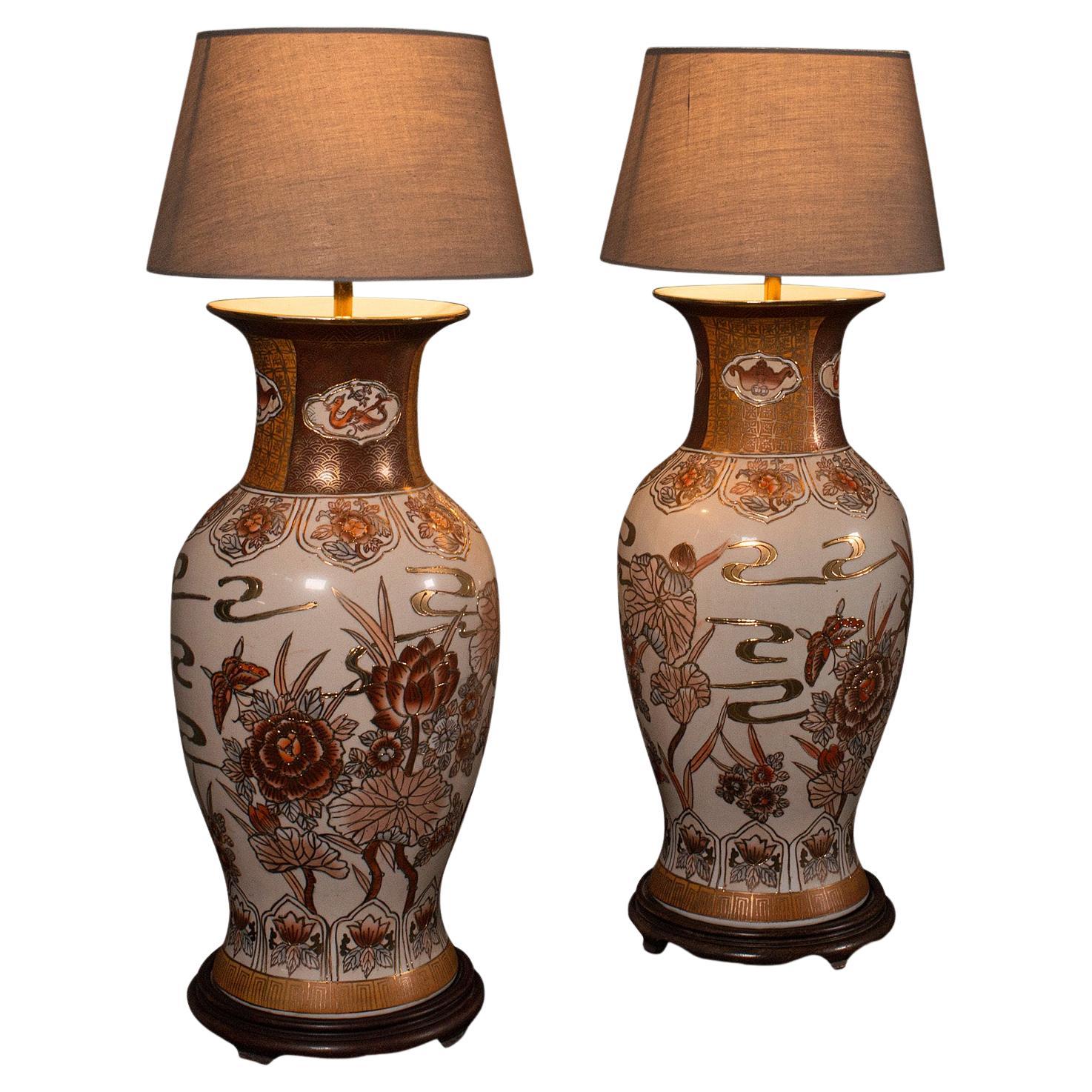 Paar Vintage-Tischlampen, chinesisch, Keramik, dekorative Leuchte, Art déco, 1940