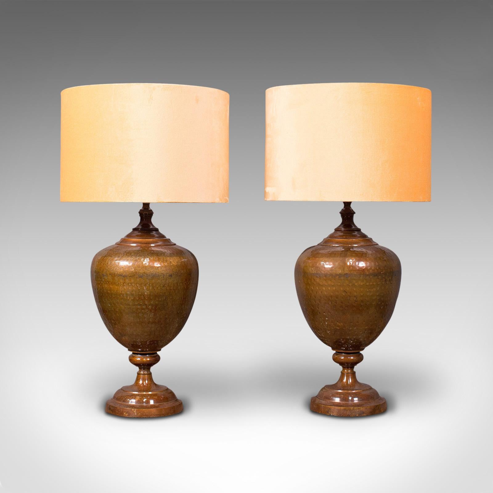 British Pair of Vintage Table Lamps, English, Brass, Decorative, Side Light, Circa 1940