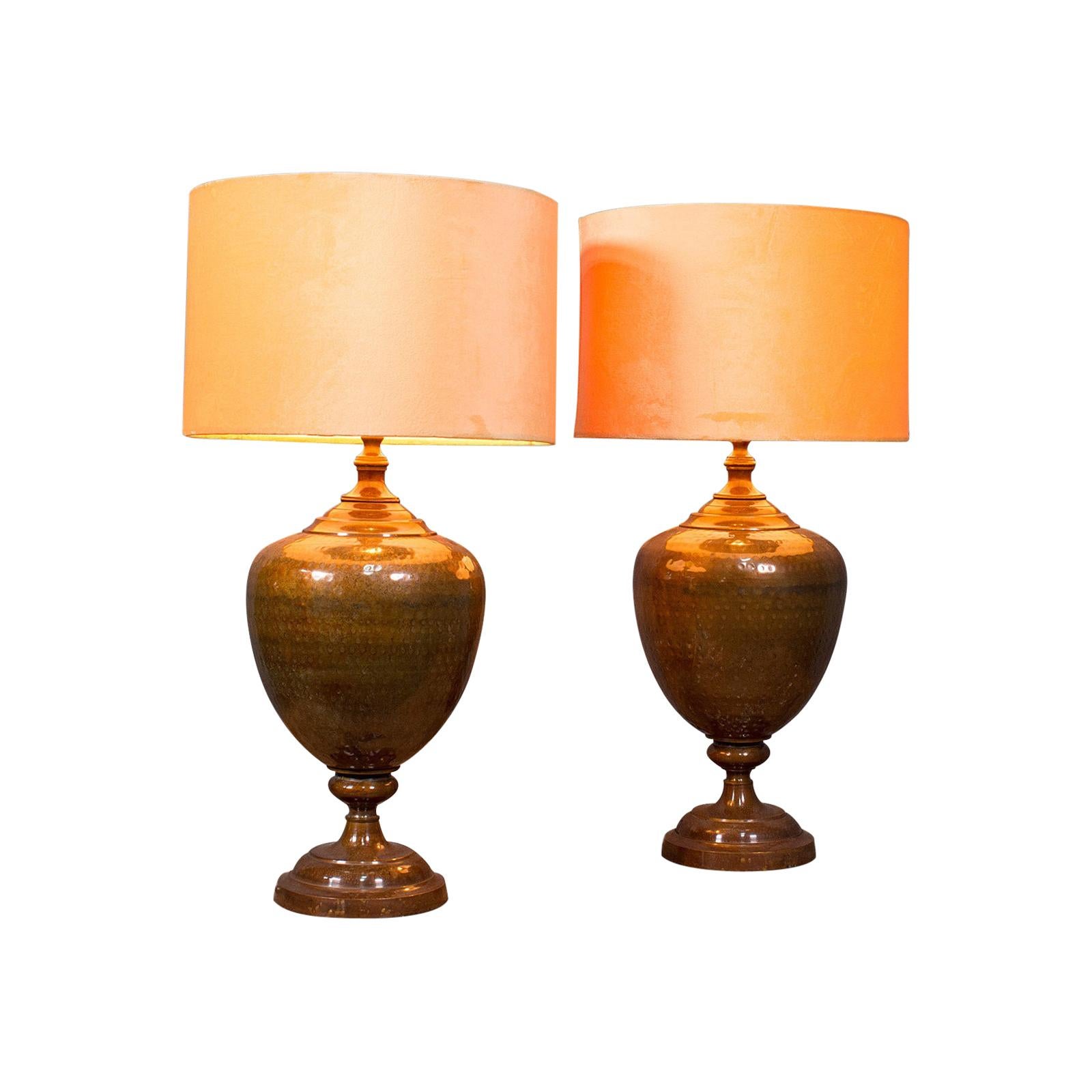 Pair of Vintage Table Lamps, English, Brass, Decorative, Side Light, Circa 1940