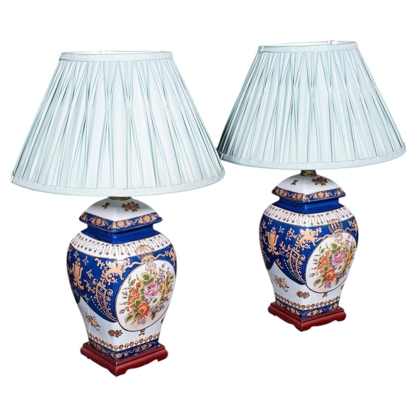 Pair Of Vintage Table Lamps, Oriental Ceramic, Accent Light, Hall, Lounge, Study For Sale