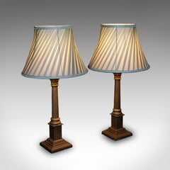 Pair of Vintage Table Lamps, Portuguese, Brass, Accent Light, Corinthian Order