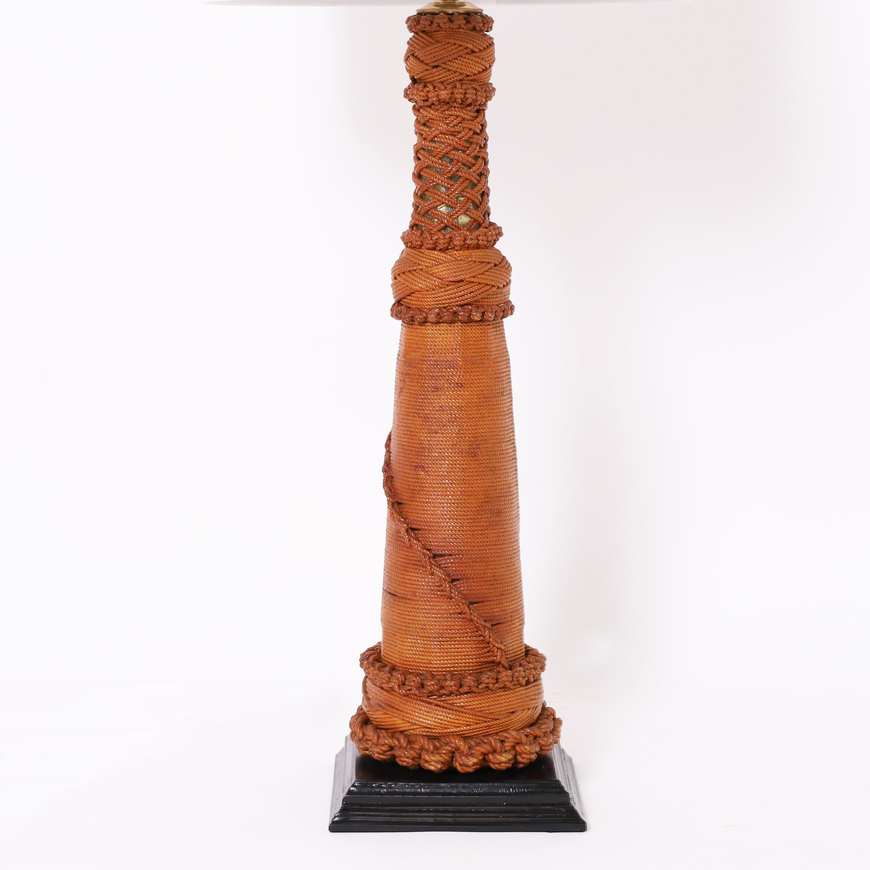 Paar Vintage-Tischlampen, umwickelt in Seil (Organische Moderne) im Angebot