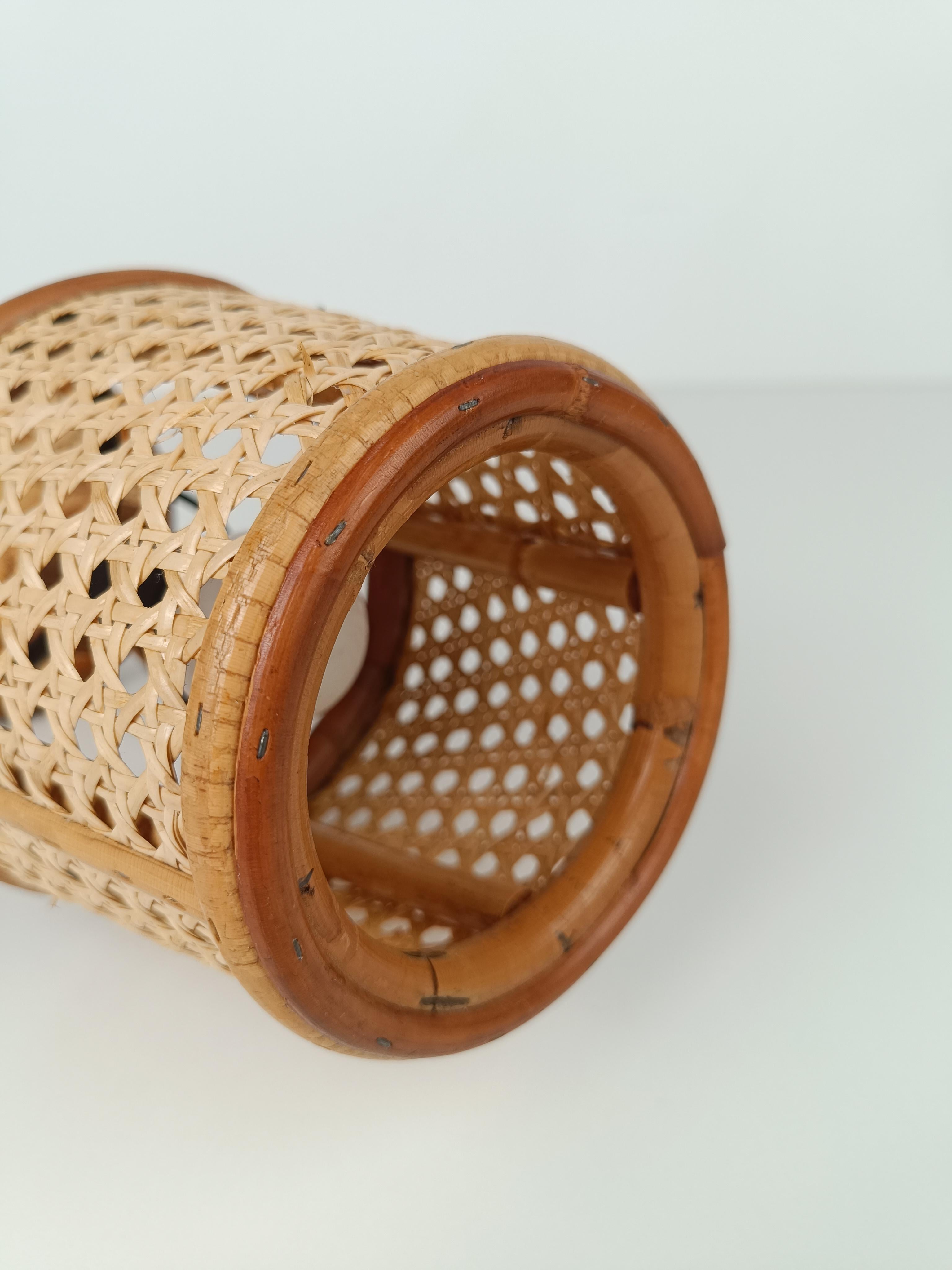 Pair of Vintage Table Nightstand Lamps in Bamboo, Rattan & Woven Wicker Cane 4