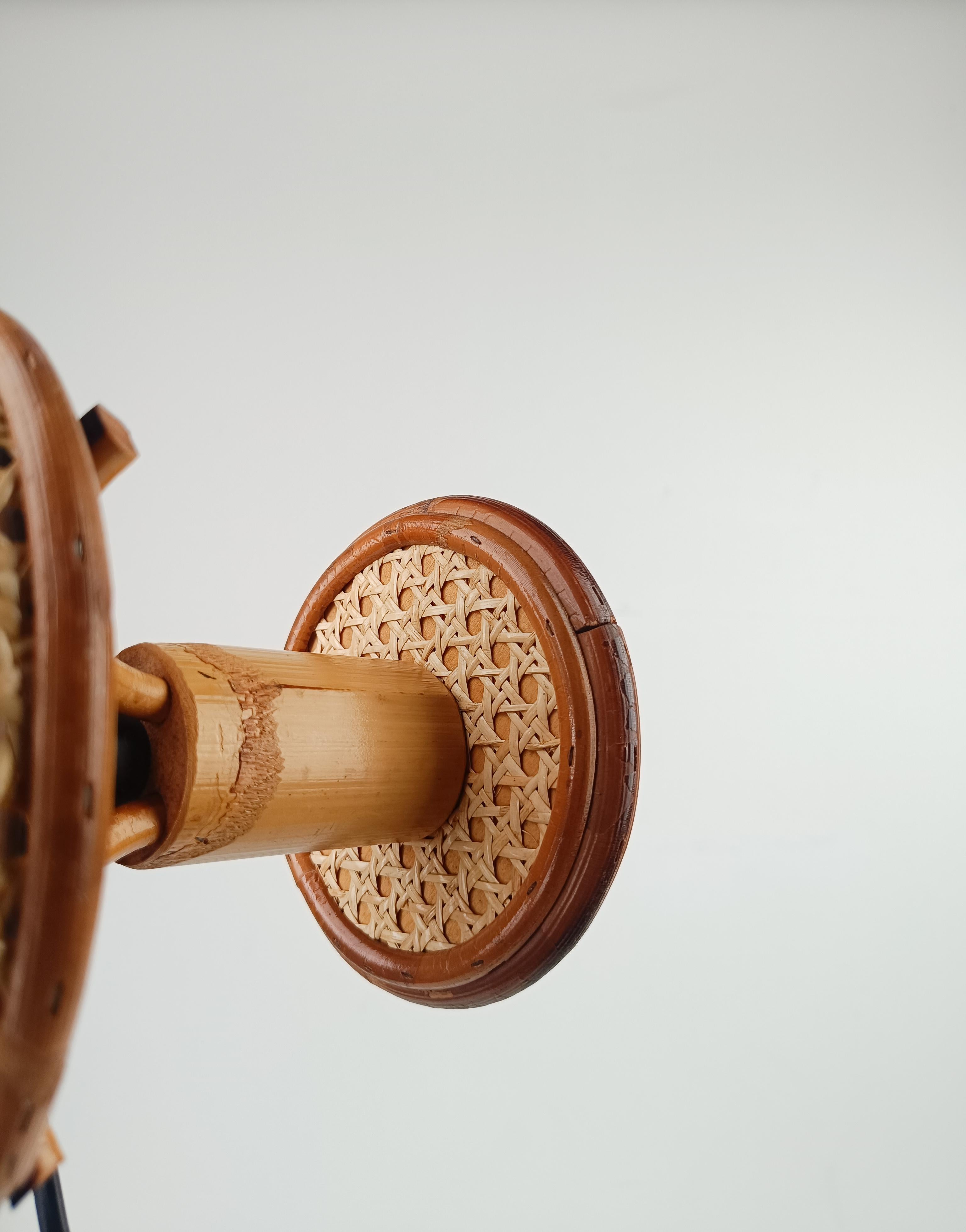 Pair of Vintage Table Nightstand Lamps in Bamboo, Rattan & Woven Wicker Cane 2