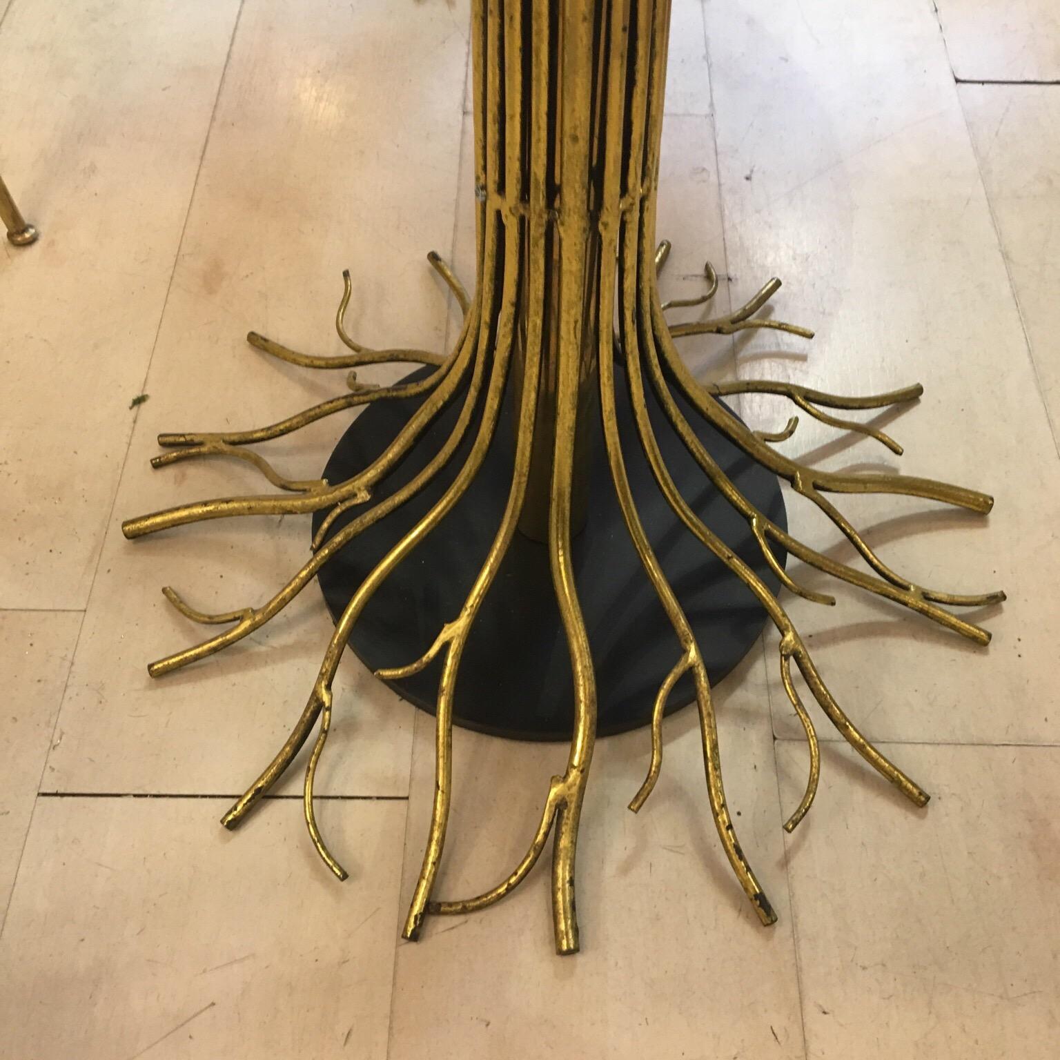 Pair of Vintage Tables with Modernist Style Painting Top Brass Leg, 1970s For Sale 1