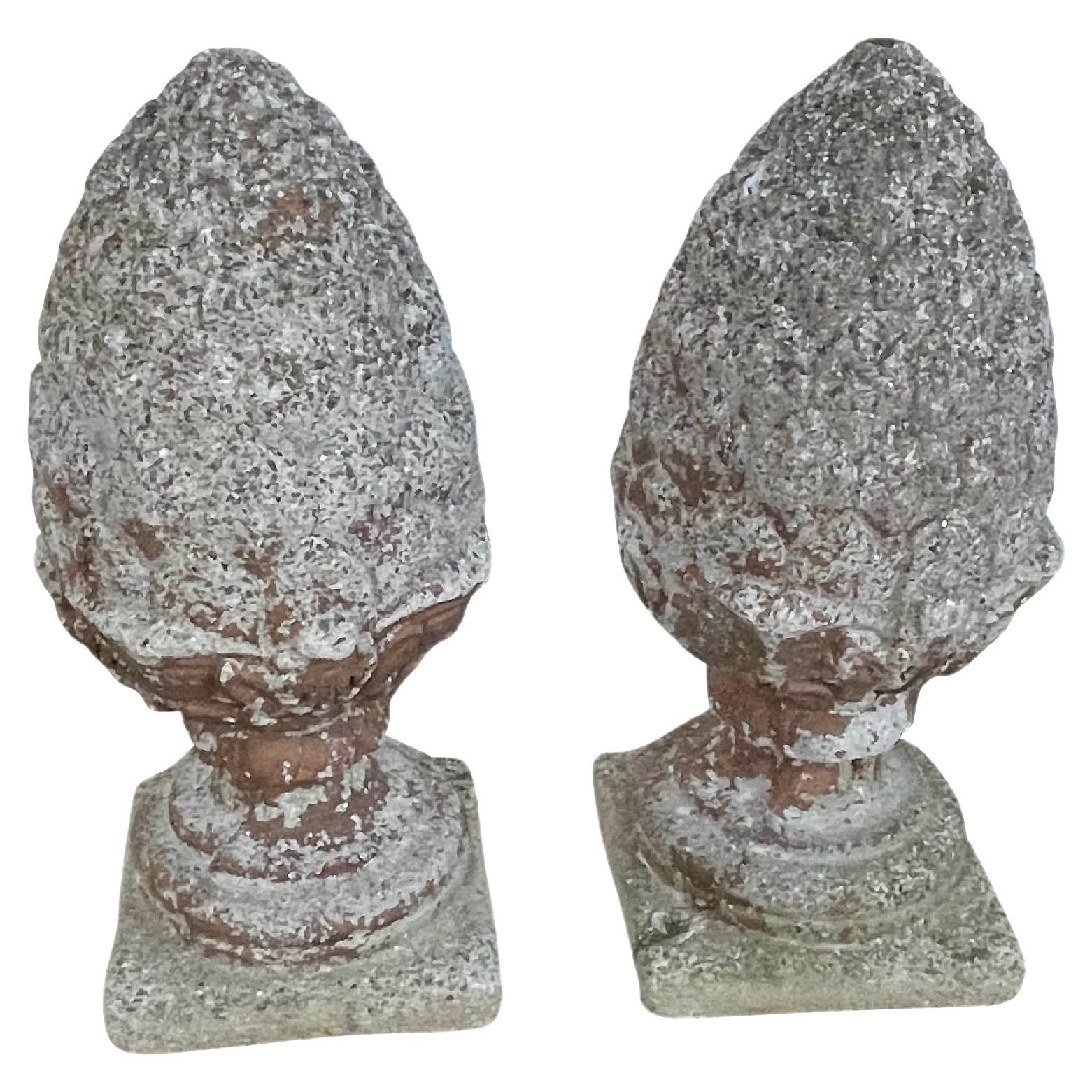 Pair of Vintage Cast Stone Pineapples  For Sale