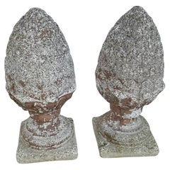 Pair of Used Cast Stone Pineapples 