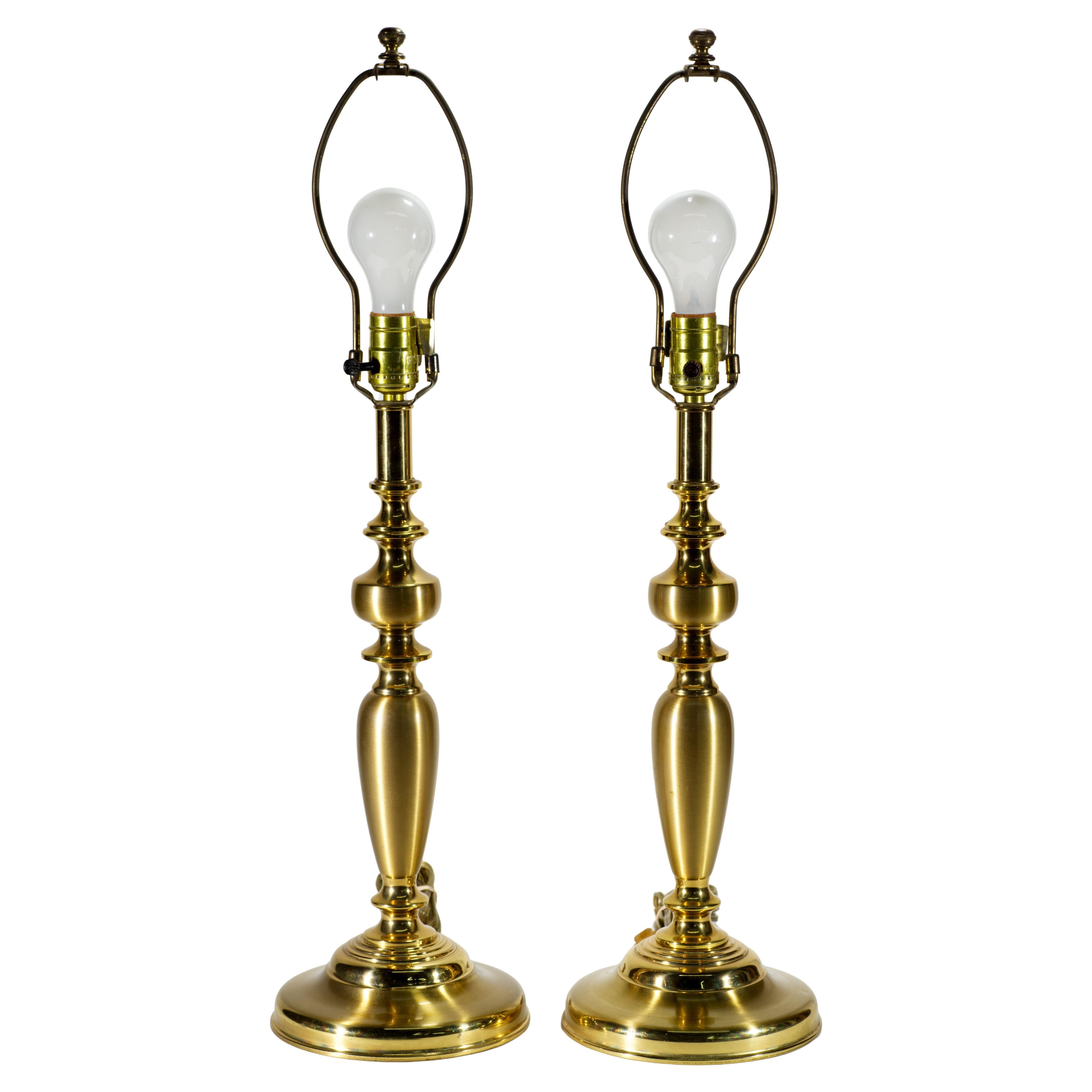 Pair of Vintage Tall Brass Neoclassical Candlestick Baluster Table Lamps