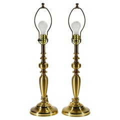 Pair of Vintage Tall Brass Neoclassical Candlestick Baluster Table Lamps