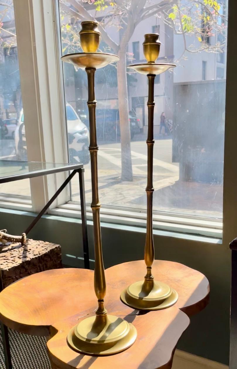 We love this pair of tall faux bamboo solid brass candlesticks. Their towering presence creates a fabulous centerpiece or stunning addition to any arrangement on your table or shelf. They are from England. 

5.25