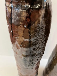 Pair of Vintage Tall Rare Uniquely Glazed Ceramic Vase by Ichiban