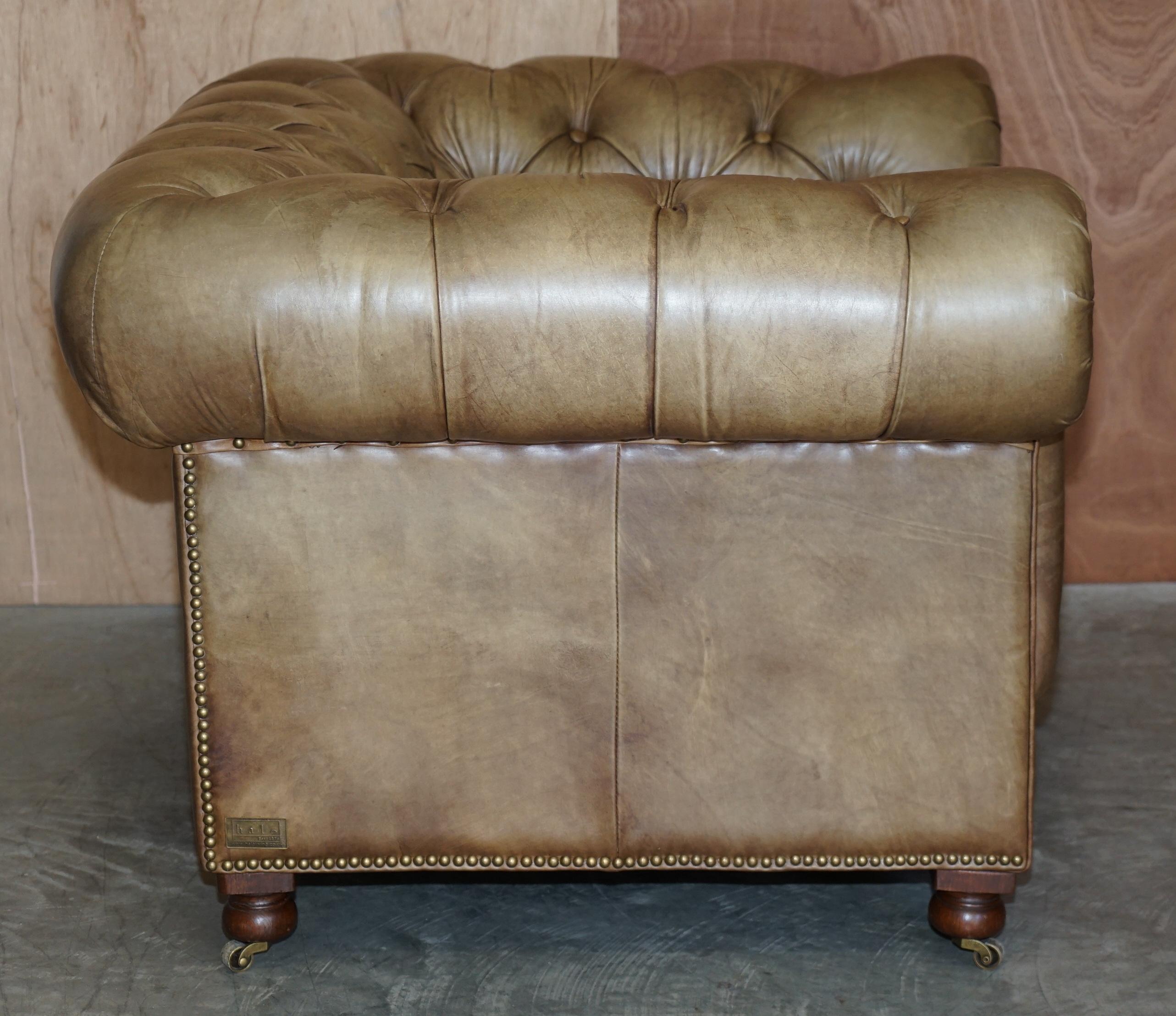 Pair of Vintage Tan Brown Leather Halo Asquith Oversized Chesterfield Armchairs 5