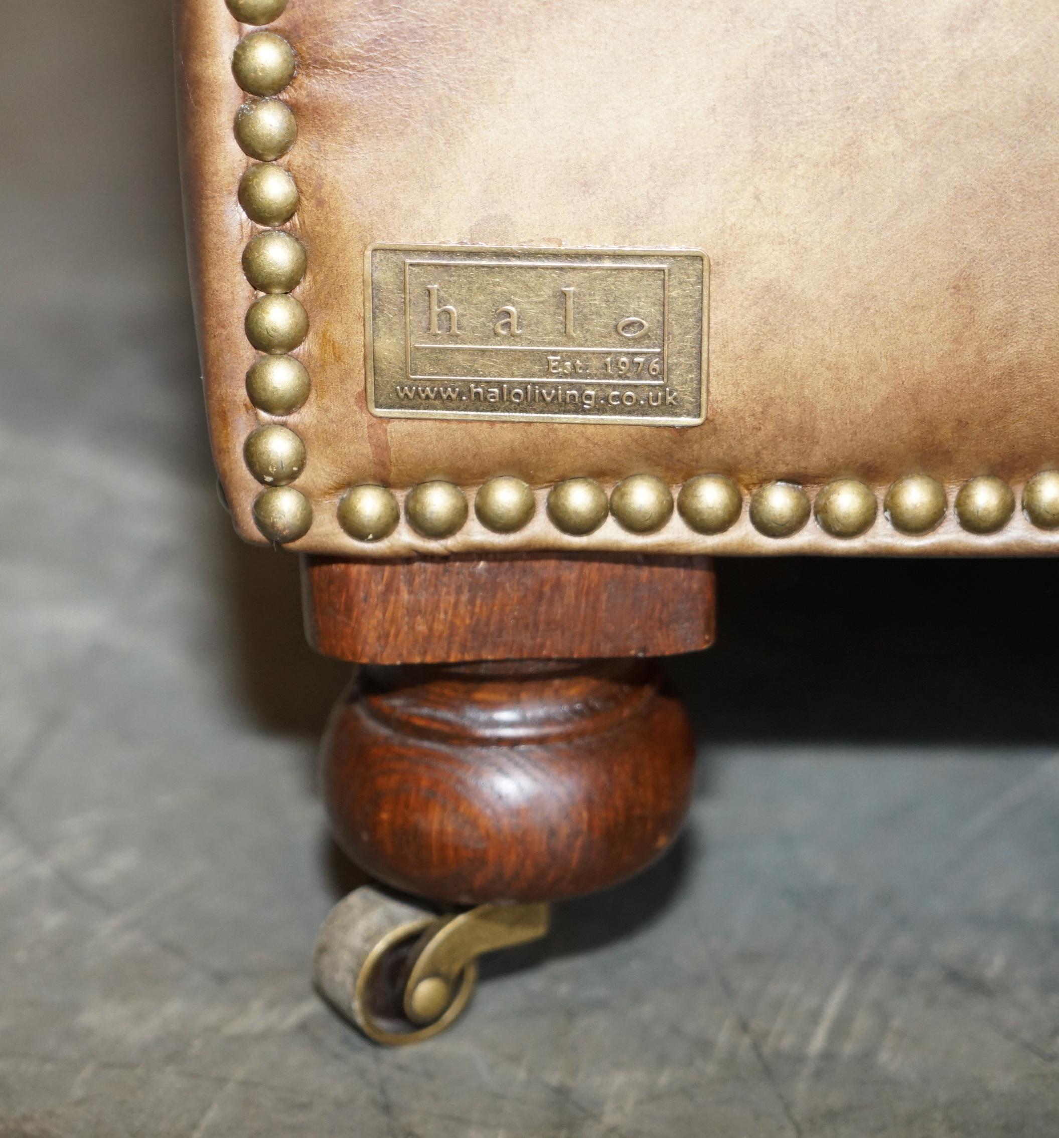 Pair of Vintage Tan Brown Leather Halo Asquith Oversized Chesterfield Armchairs 6