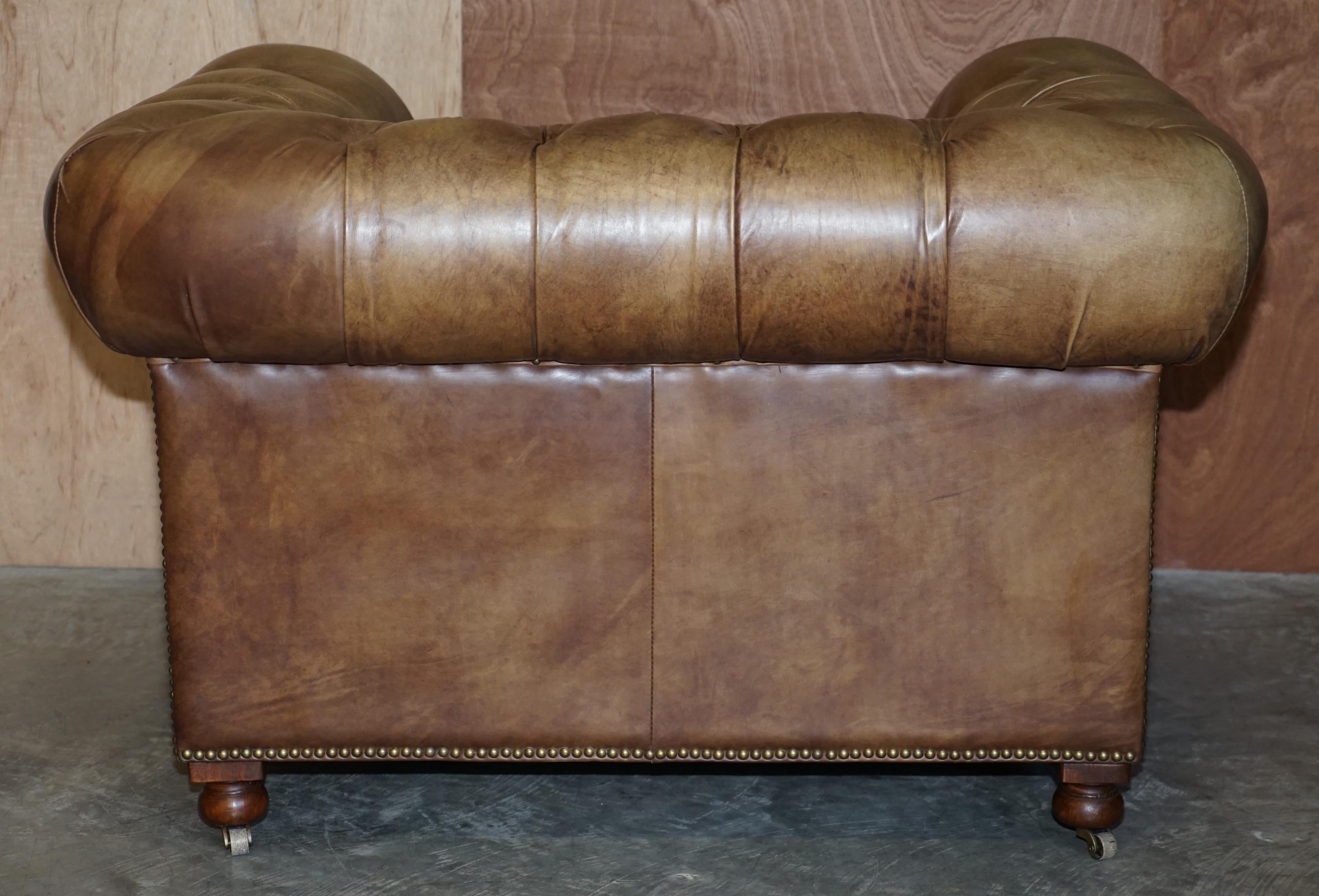 Pair of Vintage Tan Brown Leather Halo Asquith Oversized Chesterfield Armchairs 6