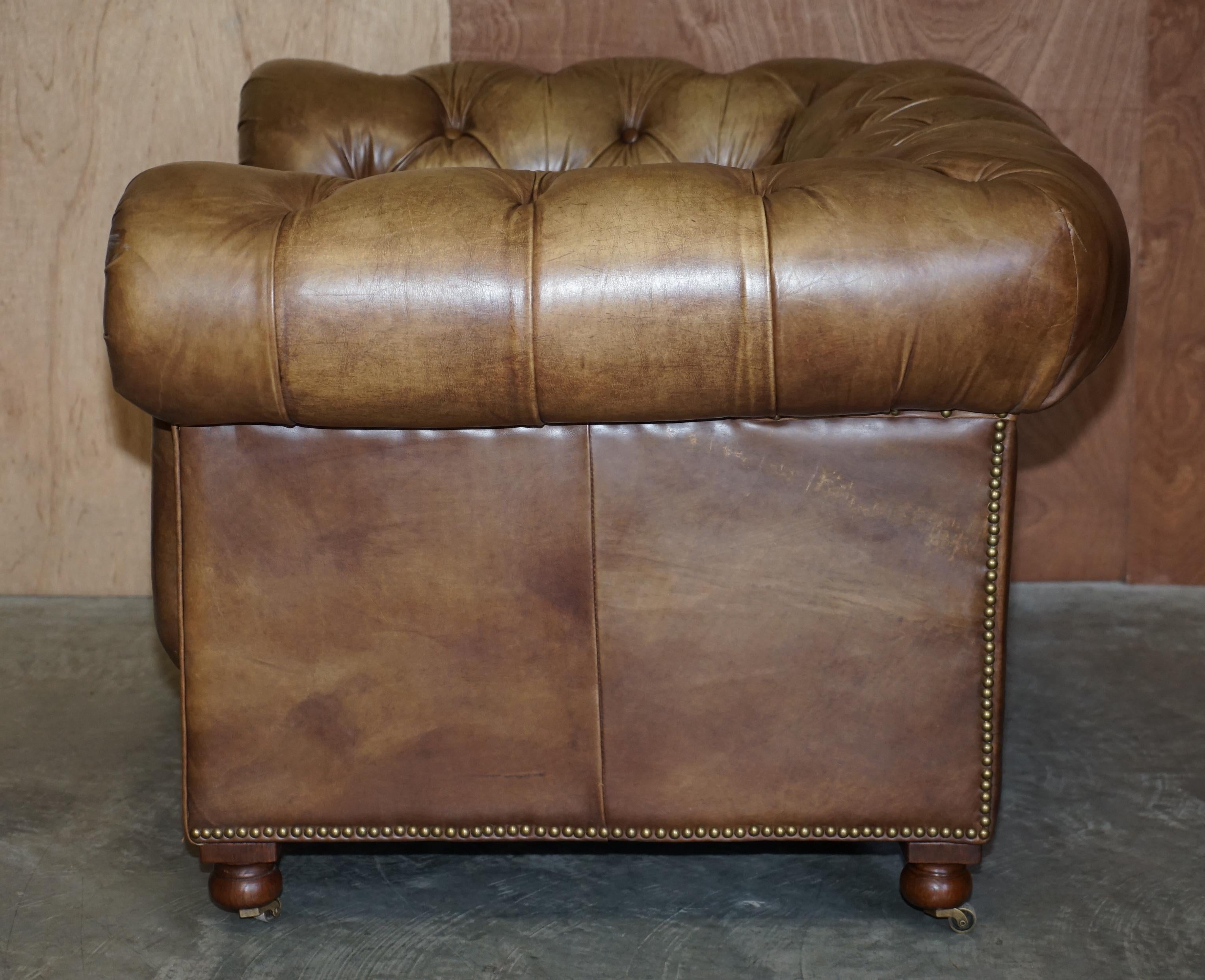 Pair of Vintage Tan Brown Leather Halo Asquith Oversized Chesterfield Armchairs 7
