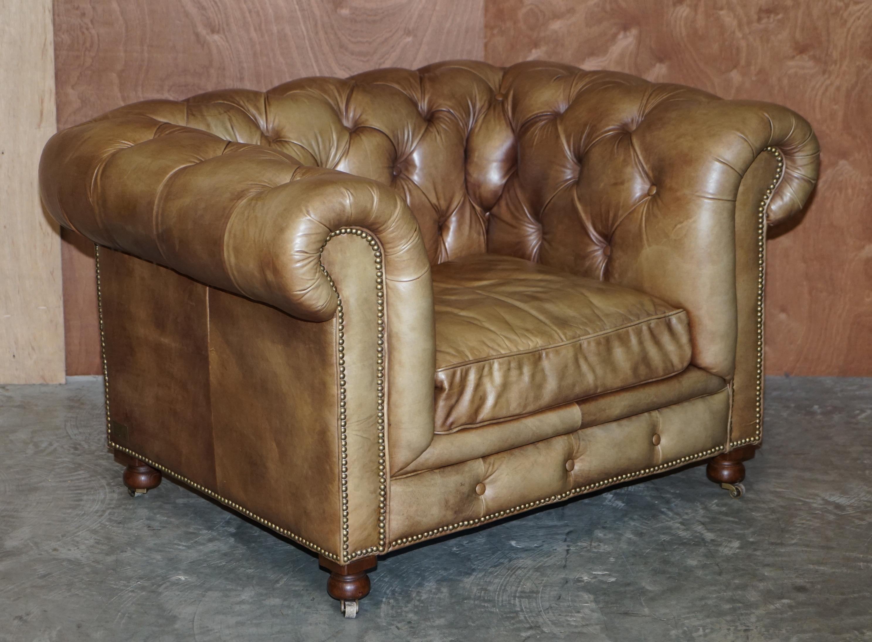 Pair of Vintage Tan Brown Leather Halo Asquith Oversized Chesterfield Armchairs 9